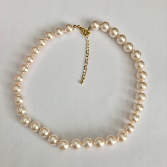 Vintage Cream Glass Pearl Necklace 20" 12mm Hand Knotted Matinee Length GoldTone - Picture 5 of 12